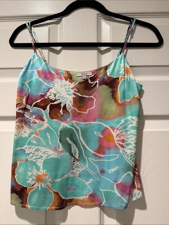 Rafaella Tops - RAILS Turquoise Floral Satin Camisole with Multicolor Print Size XS